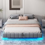 Stoppad säng med förvaringsutrymme 180x200 cm - utan sänggavel - med LED-belysning - linne - grå (madrass ingår ej)
