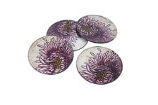 CGB Giftware Glassware Set of 4 Pink Bloom Floral Design Round Glass Coasters in Gift Box Homeware Gifting | GB05318