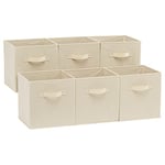 Amazon Basics Lot de 6 cubes de rangement pliables en tissu avec poignées, 26,6 x 26,6 x 27,9 cm, Beige Uni