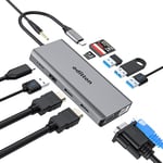 Hub USB C, oditton 12 en 1 Stations d'accueil avec HDMI 4K *2, SD/TF, PD 100W, VGA, 2* USB 3.0, 2* USB 2.0, 3.5MM Jack, Gigabit Ethernet, Adaptateur USB C pour Dell Mac Pro/Air