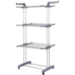 SKECTEN Sèche-linge étendoir à linge pliable intérieur et extérieur 3 étagères séchoir acier argent gris