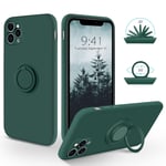 SouliGo iPhone 11 Pro Case Silicone Gel 360° Ring Holder Kickstand for Magnetic Car Mount Slim Soft Rubber Anti-Scratch Protective Shockproof Phone Cases for iPhone 11 Pro 5.8" - Midnight Green