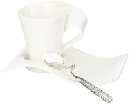 Villeroy & Boch New Wave Cappuccino Set, 6 Pieces, Coffee Cup, Premium Porcelain Saucer, Stainless Steel Spoon for 2 People, Dishwasher Safe