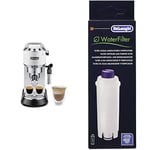 DELONGHI Dedica Style, Machine expresso pour préparer des boissons café et lactées, EC685W, Blanc & DLSC002 Filtre à eau
