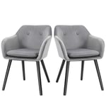 Matsalsstolar Set med 2 köksstolar med ryggstöd Sammetslook stoppad stol med bokträben för vardagsrum Grå 54 x 56 x 74 cm