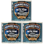 3x Hammerite Direct To Rust Hammered Silver Quick Drying Metal Paint 250ml