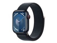 Apple Watch Series 9 (GPS + Cellular) - 41 mm - midnattsaluminium - smartklokke med sportssløyfe - myk dobbeltlagsnylon - midnatt - håndleddstørrelse: 130-200 mm - 64 GB - Wi-Fi, LTE, UWB, Bluetooth - 4G - 32.1 g