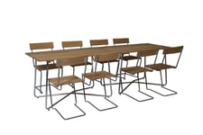 Grythyttan Stålmöbler B25 matgrupp Oljad ek/galvat 8 stolar & 2 bord 120 x 70 cm