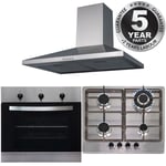 SIA 60cm Stainless Steel Electric True Fan Oven, 4 Burner Gas Hob & Cooker Hood