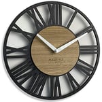 FLEXISTYLE Horloge Murale Noir Bois Vintage Industrielle, silencieuse, Salon 30 cm