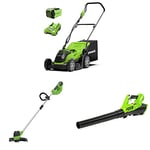 Greenworks 40V cordless lawn mower 35cm,trimmer, blower combo kit include 2Ah battery and charger