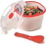 Snips, Cuiseur à Riz et Céréales pour micro-ondes, Cuiseur Vapeur 2,70 LT, 20,5 x 20,5 x 14,5 cm, Couleur Blanche et Rouge, Made in Italy