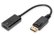 DisplayPort adapter cable, DP - HDMI type A M/F, 0.2m, w/lock, HDMI 2.0, act., gold, bl