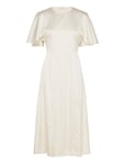 ROTATE Birger Christensen Satin Midi Slit Dress Kräm