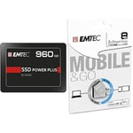 Emtec Pack de Stockage Design, Performant et Sécurisé : Disque SSD Interne - 2.5'' - SATA - 960 GB + Clé USB - 3.0 (3.1) - 8 Go