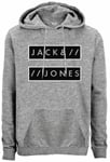 Mens Jack And Jones Hooded Logo Sweatshirt Submit - Grey Marl