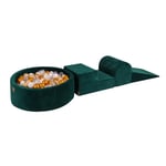 MeowBaby® Klätterblock i skum för småbarn Mörkgrön 3 element med bollhav 90x30cm