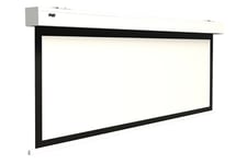 Ecran motorise : Squar''HC Format image 164 x 262cmSurface de projection blanc mat a dos noir et cadrage noir.