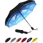 Repel Paraply Vindtäta Reseparaplyer för Regn - Enkel Automatisk Öppning och Stängning, Hållbart & Kompakt Paraply, Stark Glasfiberram, Vattentätt Tak Blue Sky