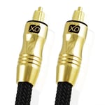 XO 4m Optical TOSLINK Digital Audio SPDIF Cable - Black, GOLD series. 24k Gold Casing. Compatible with PS4/PS3, Xbox One, Wii, Sky Q, Sky HD, HD TVs, DVD, Blu-Rays, AV Amp.