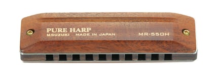 SUZUKI MR-550H PURE HARP G-Key 10-holes Harmonica Wooden Body & Cover Brown NEW