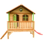 Stef Maison Enfant avec Toboggan rouge Aire de Jeux pour l'extérieur en marron & vert Maisonnette / Cabane de Jeu en Bois fsc - AXI