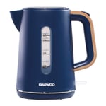 Daewoo SDA1739 Stockholm 1.7L Cordless Kettle Wood Effect Handle | On/Off Switch with Light Indicator | Matte Finish Plastic Body with Chrome Detail | Otter Control 1850-2200W - Navy Blue