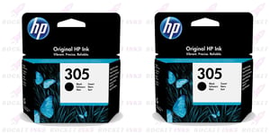 2x Original HP 305 Black Ink Cartridges For DeskJet 2724 Printer 3YM61AE