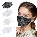 HOUMENGO Face Bandanas Cotton Lace Surface Face Bandanas Dust-Proof Breathable Reusable and Washable Protection Cloth Shields For Outdoor (White-3)