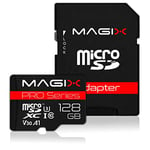 Magix Carte Mémoire microSD 128Go Classe 10 V30 U3, Vitesse de Lecture Allant jusqu'à 95 Mo/s, PRO Series (Adaptateur SD inclus)
