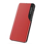 coque Case for Xiaomi Poco M3 Pro 5G Cover,Side Smart Display Small Window Mobile Phone Protective Shell,Shockproof TPU Ultra Slim Phone Shell for Xiaomi Poco M3 Pro 5G-Red