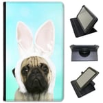 Fancy A Snuggle Turquoise - Cute Pug In Rabbit Ears Universal Faux Leather Case Cover/Folio for the Samsung Galaxy Tab 3 7 inch