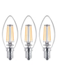 Philips LED-lyspære Classic Candle 4,3W/827 (40W) Clear 3-pack E14
