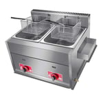Fryer Double-cylinder Gas Deep, 12L Commercial Deep With Seasoning Trough And 2 Stainless Steel Frying Baskets, Thick Stainless Steel Counter Top Deep