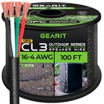 GearIT 16/4 Speaker Wire (100 Feet) 16AWG Gauge, Black 4-Conductors/Outdoor Direct Burial in Ground/in Wall / CL3 CL2 Rated - OFC Oxygen-Free Copper, Black 100ft