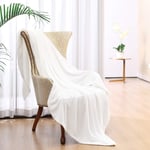Fleece Throw Blankets for Sofas, White Throws Blanket for Single Bed Chair, Super Soft Microfiber Couch Throw, Fuzzy Cozy Lightweight Sherpa Blanket for Office & Living Room 127 x 152 cm (White)