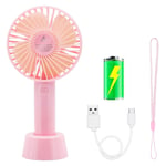 Portable Handheld Fan, USB Rechargeable Mini Cooling Fan with Removable Base Personal Fan for Room Desk, Household, Outdoor Travel & Camping, Adjustable 3 Speed (Pink)