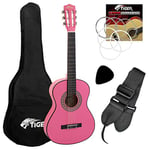 Tiger 1/2 Size Kids Classical Spanish Guitar Pack in Pink