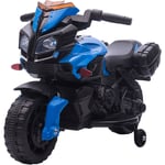 Moto électrique enfant 6 v 3 Km/h effet lumineux et sonore roulettes amovibles repose-pied valises latérales métal pp bleu noir - Bleu