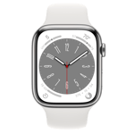 Refurbished Apple Watch Series 8 GPS + Cellular, 45mm Silver Stainless Steel Case with S/M White Sport Band