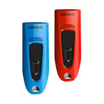 SanDisk Ultra 64 GB USB Flash Drive USB 3.0 Up to 130 MB/s Read - Twin Pack, Red/Blue
