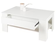ML Design soffbord med 1 låda och hyllplan, 110 × 65 × 48 cm, spånskiva, vit, robust och rep-resistent, Living Room Bord Skin Coffee Table