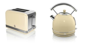 New Swan Kitchen Appliance Retro Set -Cream 1.7 Litre Dome Kettle & Cream Retro 2 Slice Toaster Set