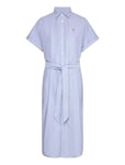 Belted Short-Sleeve Oxford Shirtdress Knälång Klänning Blue Polo Ralph Lauren