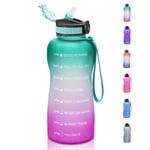 MYFOREST 2.2Litre Water Bottle BPA Free Material, 2200ml Water Bottle Jug with Straw, 2.2L Water Storage Container with Time Marker Remind you to hydrate in time Green Purple