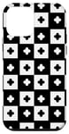 Coque pour iPhone 12 mini Black-White Plus on Squares, Crosses Checkerboard Pattern