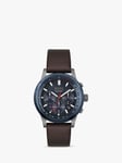 BOSS Men's Solgrade Chronograph Leather Strap Watch, Brown/Blue 1514030