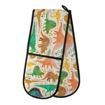 Double Oven Glove Mitts Tropical Leaves Dinosaur Animal Quote Heat Resistant Pot Holders for Home Kitchen Cooking Baking Outdoor BBQ