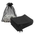Black Organza Favour Bags 13x18cm 100pcs, Mesh Candy Bags Jewelry Pouches Drawstring Empty Sachet for Present Wedding Giveaways