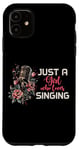 Coque pour iPhone 11 Singer Microphone vintage Motif fleurs chantantes Opéra